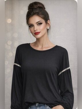 Zara Black Sparkle SleveTrim, glam, elegant, chick, dressy. XL